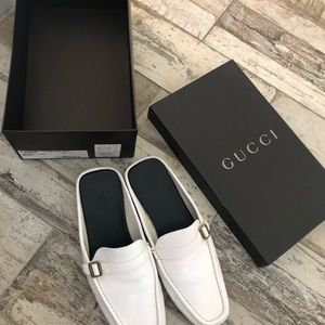 Gucci white leather slides
